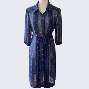DONNA MORGAN NAVY FUSCIA POLKA  DOT DRESS SIZE 12